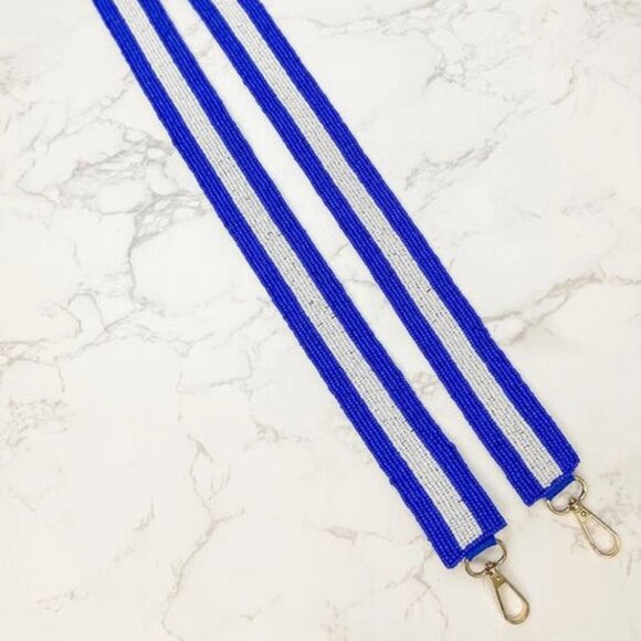 Blue & White Striped Seed Beaded Gameday Kentucky Purse Bag Crossbody Strap - Picture 2 of 4